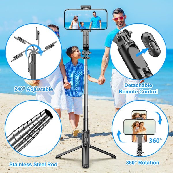 3in1 Selfie Stick Tripod With Wireless Remote And LED Fill Light (Color Black)