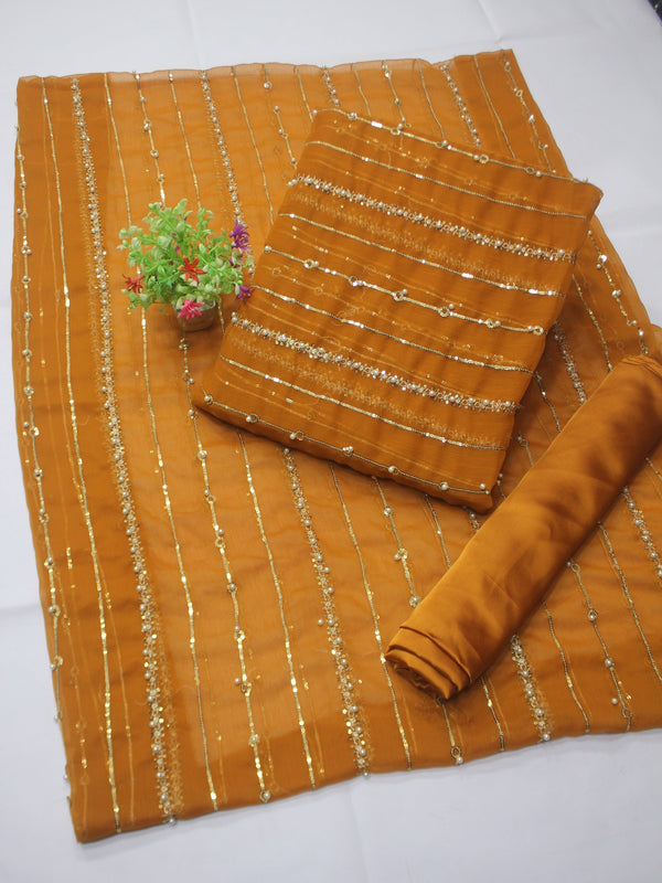 Hania Amir Pure Chiffon Perl Embroidery -MUSTARD