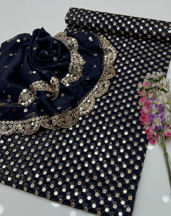 Hibha BHUKARI  9mm Golden Pani Mirror -Nevy Blue