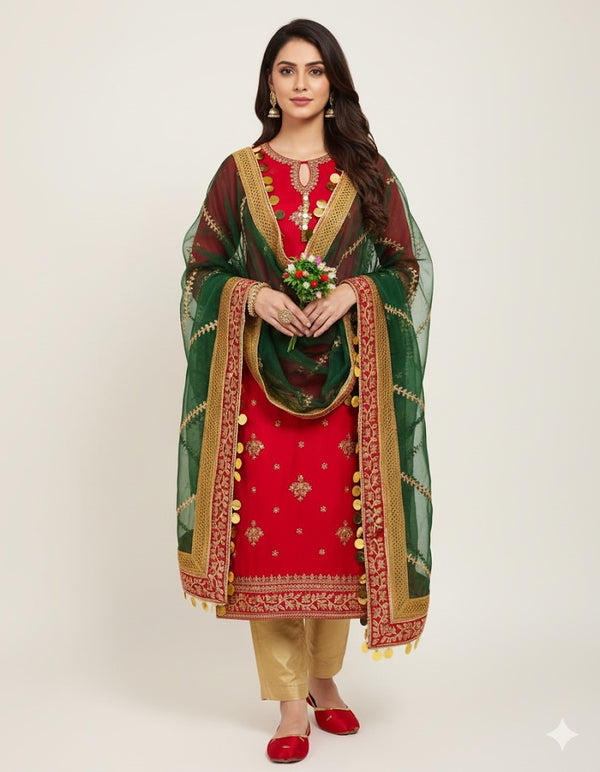 4Pc Double Border Full Heavy Embroidered Gift Pack with Shoes Free D-Mhungia