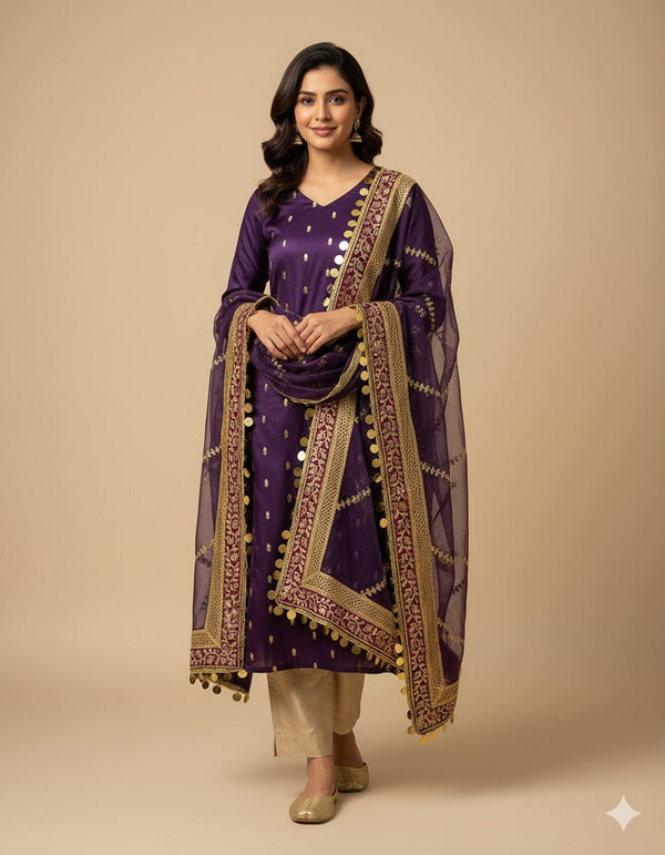 4Pc Double Border Full Heavy Embroidered Gift Pack with Shoes Free D-Marjinda