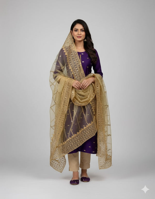 4Pc 9mm Mirror Full Heavy Embroidered Gift Pack with Shoes Free D-Skin Purple