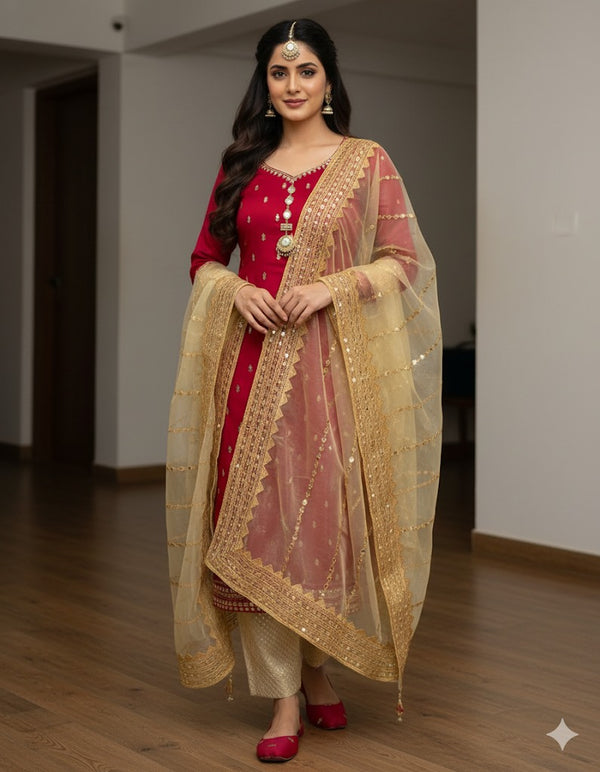 4Pc 9mm Mirror Full Heavy Embroidered Gift Pack with Shoes Free D-Skin Red