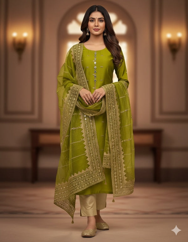 4Pc 9mm Mirror Full Heavy Embroidered Gift Pack with Shoes Free D-Mehndi