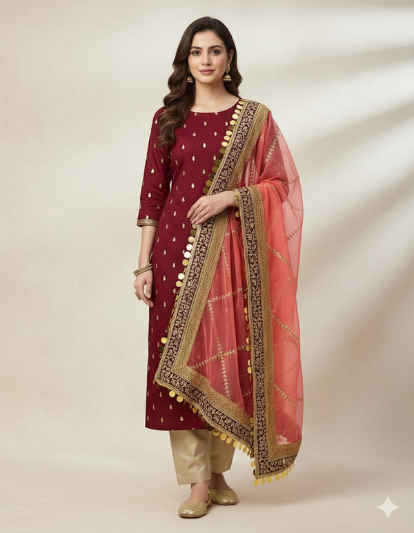 4Pc Double Border Full Heavy Embroidered Gift Pack with Shoes Free D-Tarbuzi