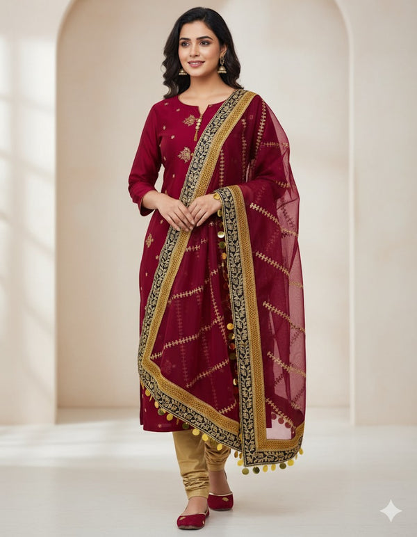 4Pc Double Border Full Heavy Embroidered Gift Pack with Shoes Free D-Mehron